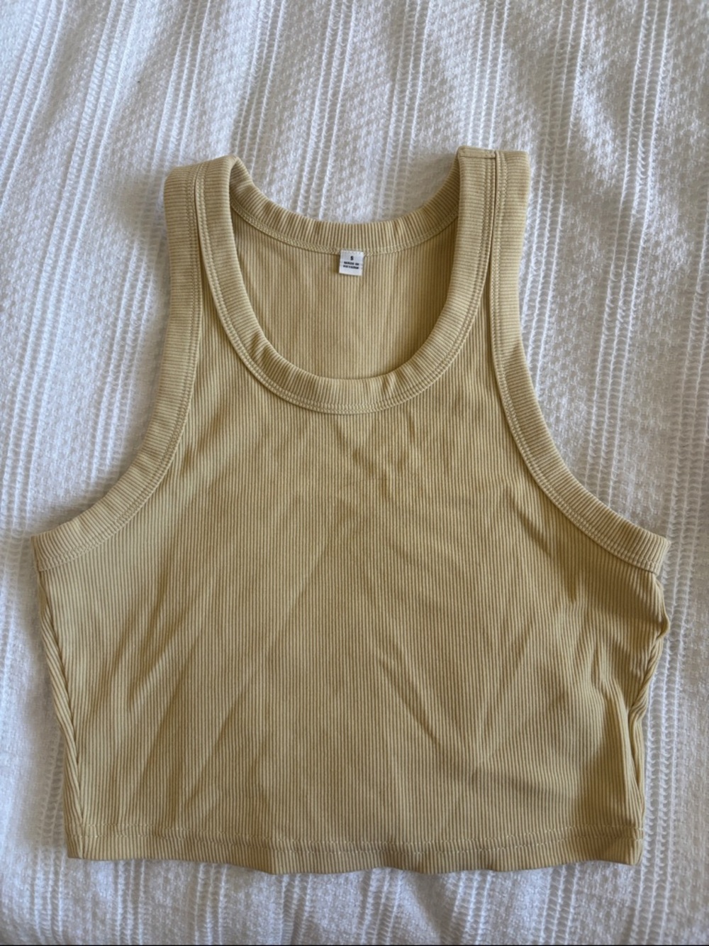 Ribbed Crop Tank Top in Light Beige